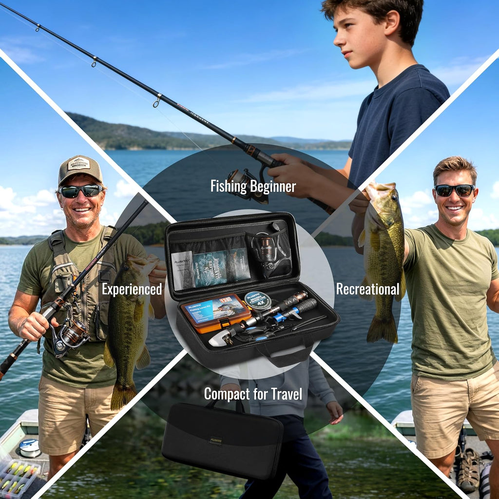 Fishing Rod and Reel Combo with Telescopic Fishing Pole, Portable Travel Fishing Rods Kit with Tackle Box Carrier Bag