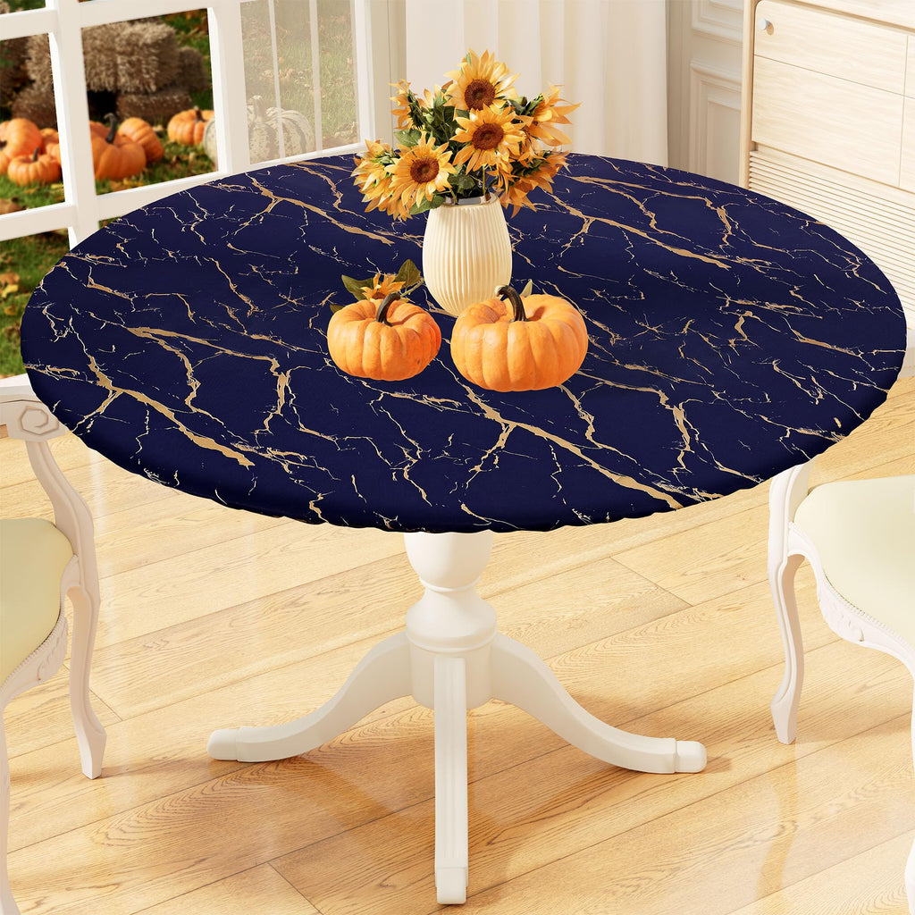 Round Fitted Vinyl Flannel Backed Tablecloth with Elastic Edge