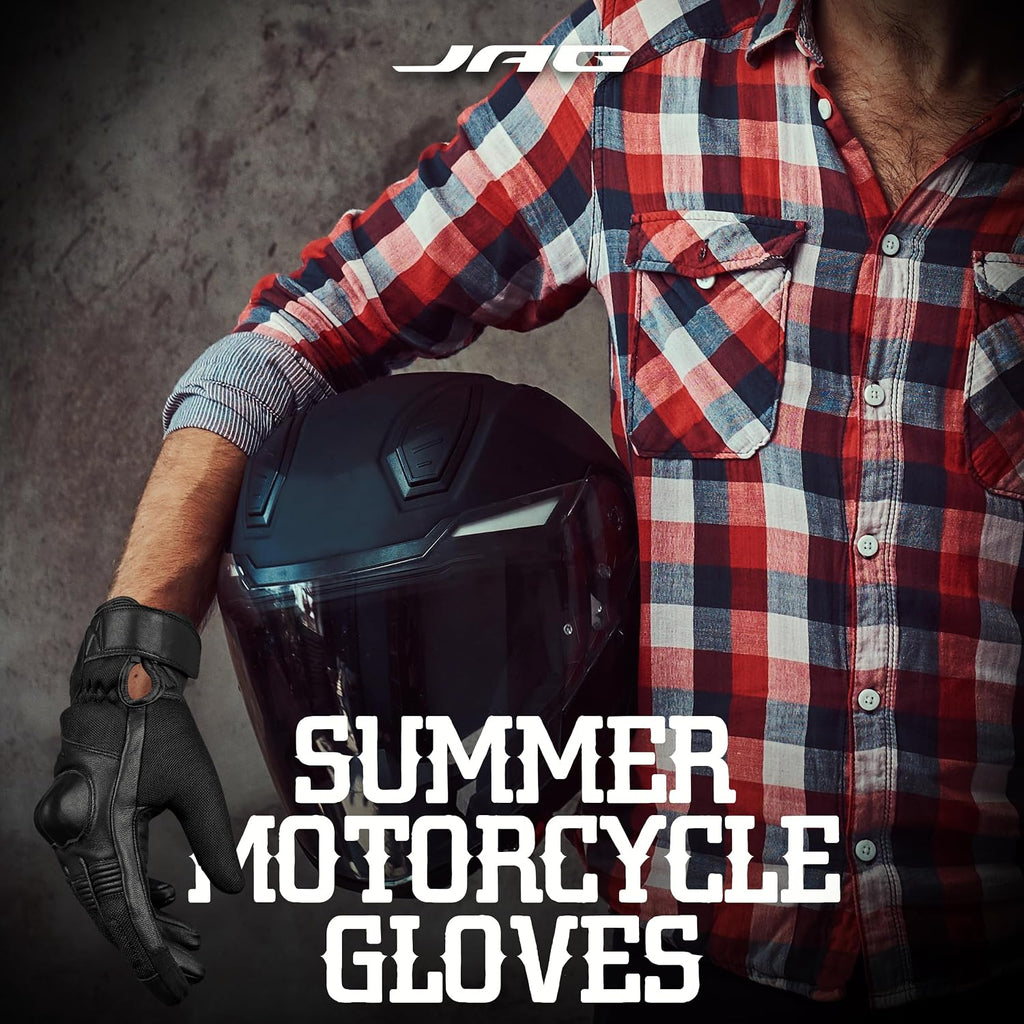 Motorcycle Gloves - Premium Leather Perforated Motorcycle Gloves for Men with Knuckle Protection | Touchscreen