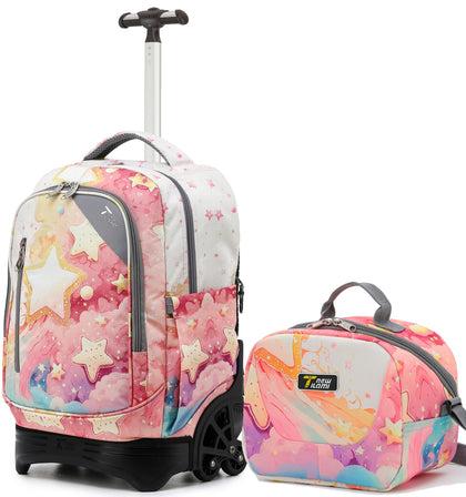 18 Inch Rolling Backpack with Lunch Bag for School, Starshine