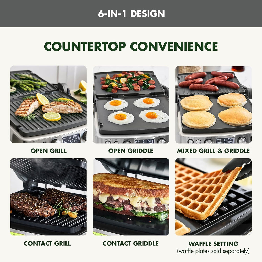 Elite 6-in-1 Multi-Function Contact Grill & Griddle, Healthy Ceramic Nonstick Reversible Plates, Adjustable Shade &