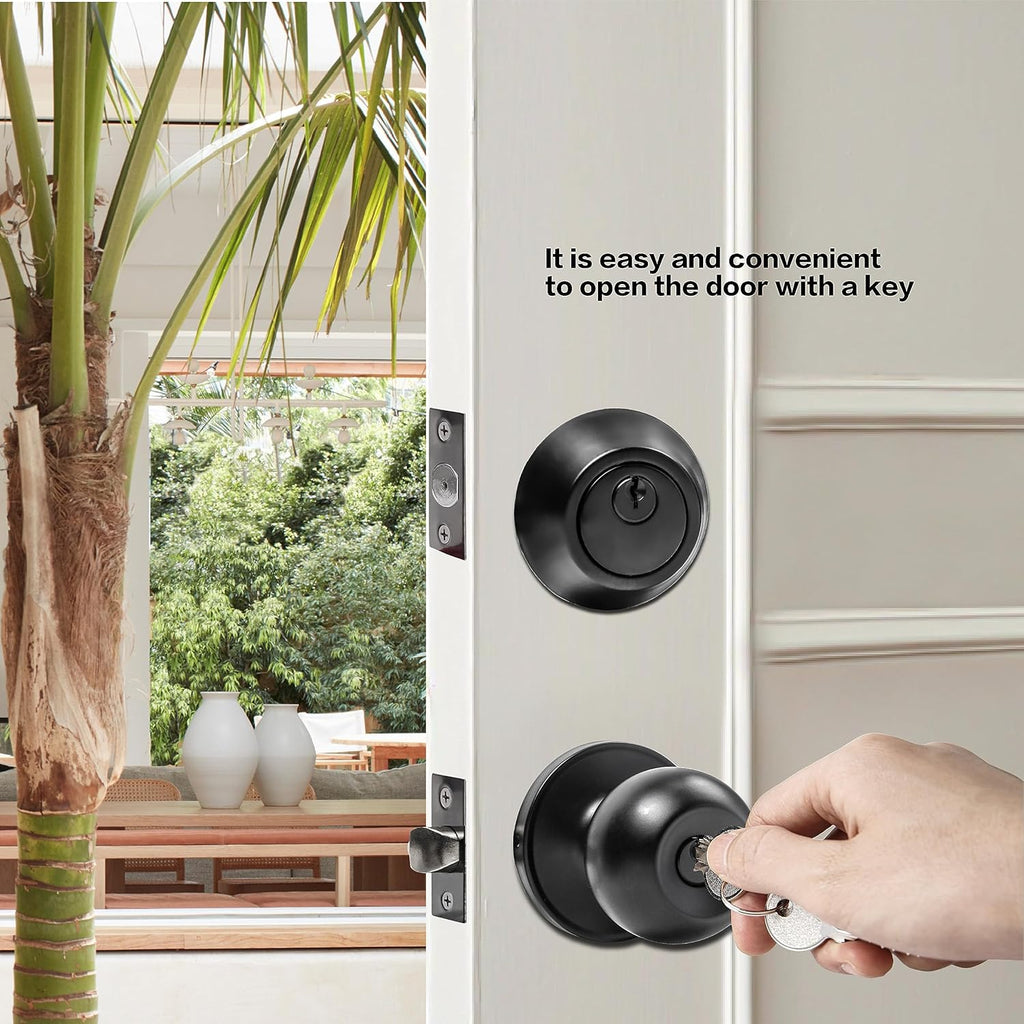 Exterior Door Lock Set with Deadbolt, Keyed Alike Door Lock with Key for Front and Entry Doors, Matte Black Finish, 2