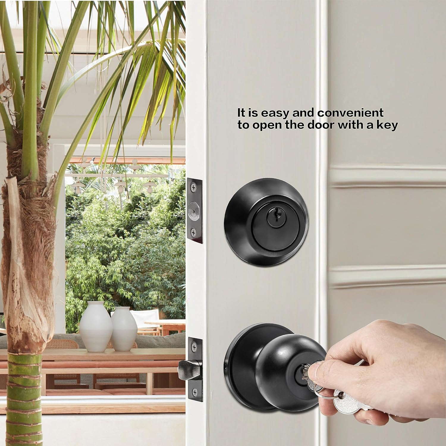 Exterior Door Lock Set with Deadbolt, Keyed Alike Door Lock with Key for Front and Entry Doors, Matte Black Finish, 2