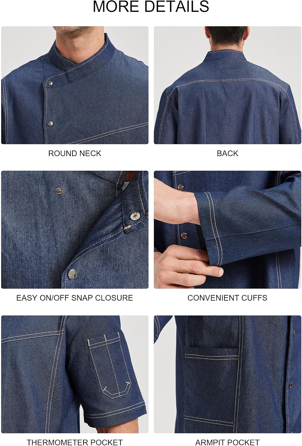 Chef Coat Men's Denim Chef Jacket for Restaurant Kitchen Cooking