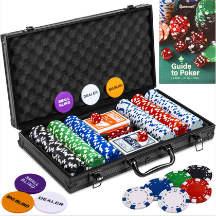 Poker Set with 300 Professional Weight Poker Chips for Texas Holdem – Poker Chip Set with Aluminum Carrying Case