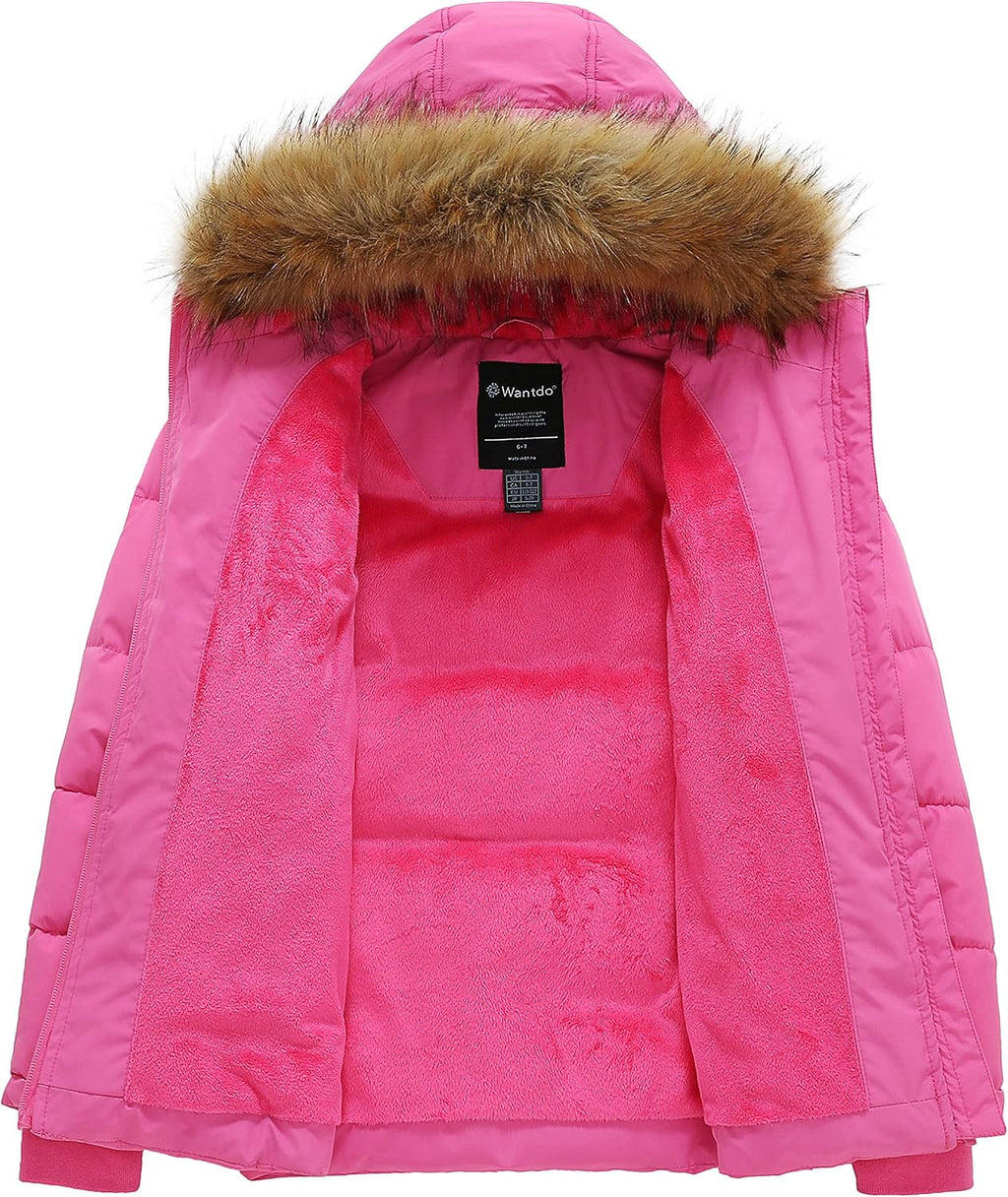 Girls' Fleeced Winter Coat Waterproof Puffer Jacket Hooded Outerwear | 5000mm Waterproof,Removable Faux Fur