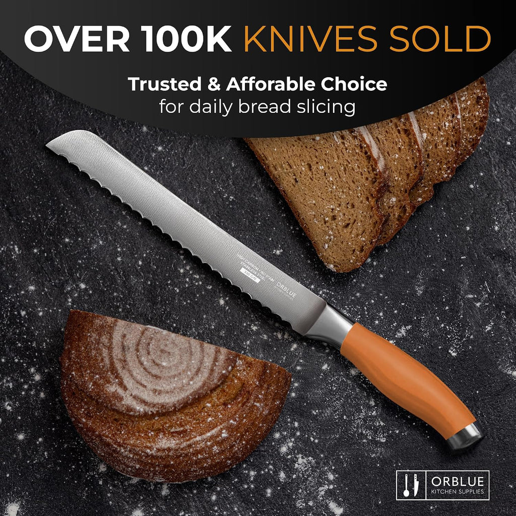 Serrated Bread Knife with Upgraded Stainless Steel Razor Sharp Wavy Edge Width - Bread Cutter Ideal for Slicing