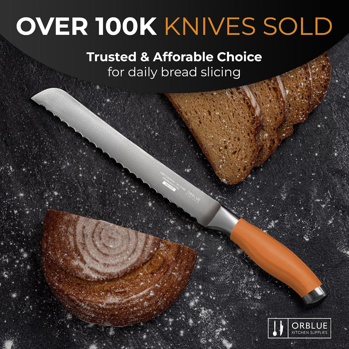 Serrated Bread Knife with Upgraded Stainless Steel Razor Sharp Wavy Edge Width - Bread Cutter Ideal for Slicing