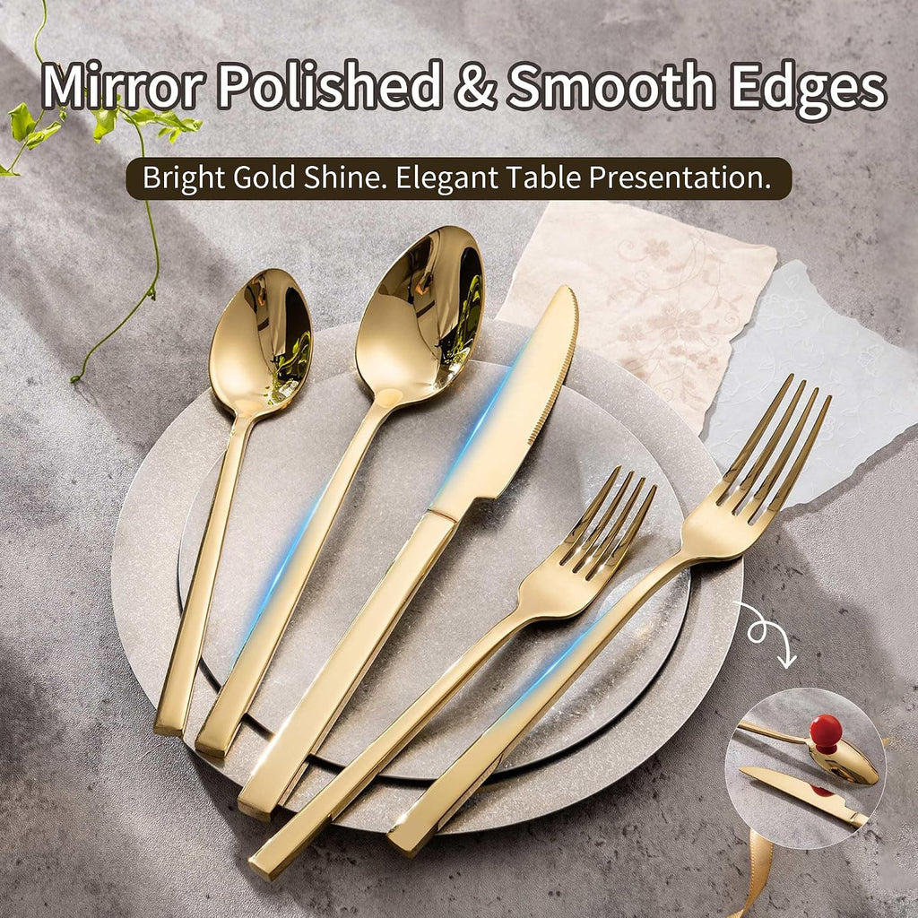 Gold Silverware Set for 8, 40-Piece 18/10 Stainless Steel Flatware