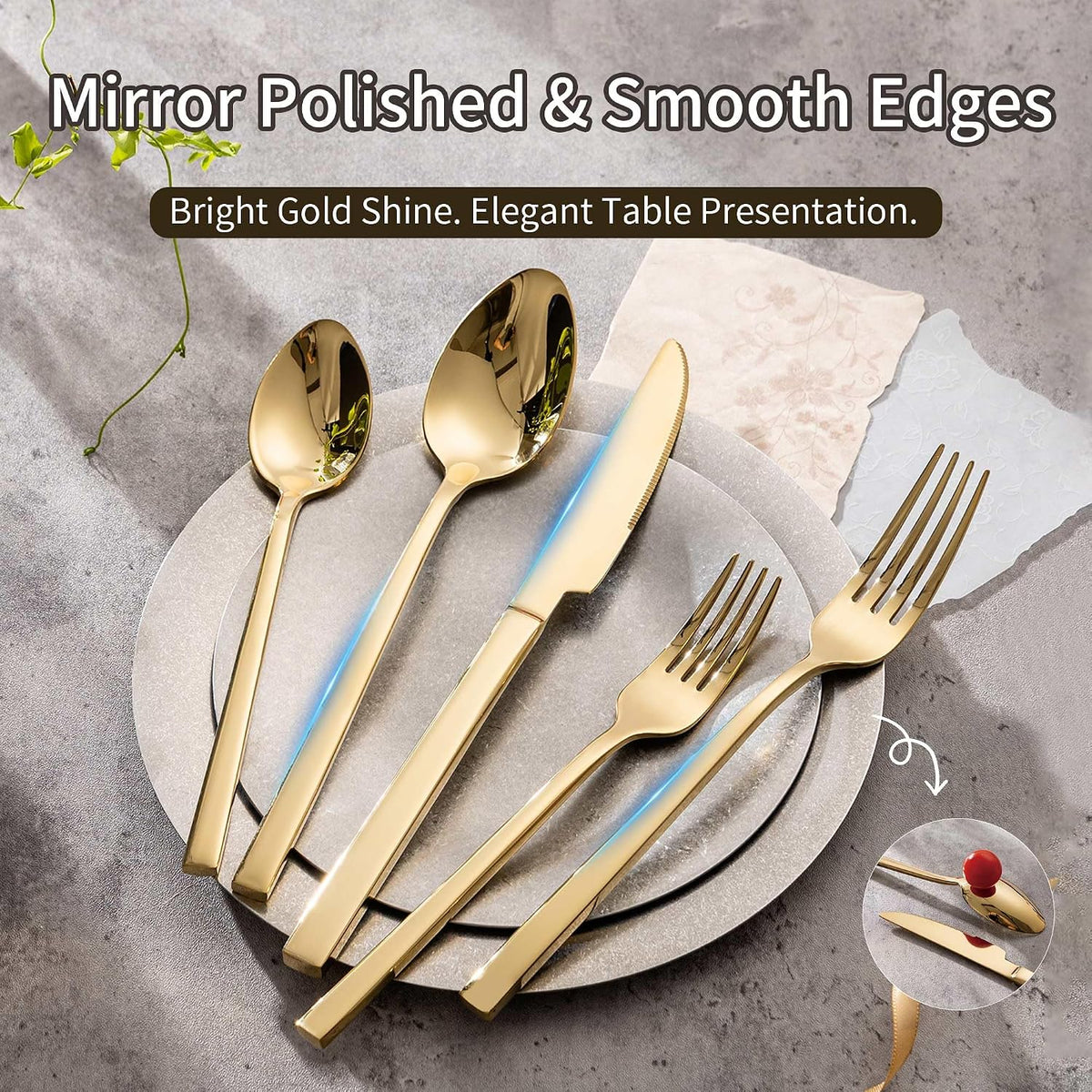 Gold Silverware Set for 8, 40-Piece 18/10 Stainless Steel Flatware