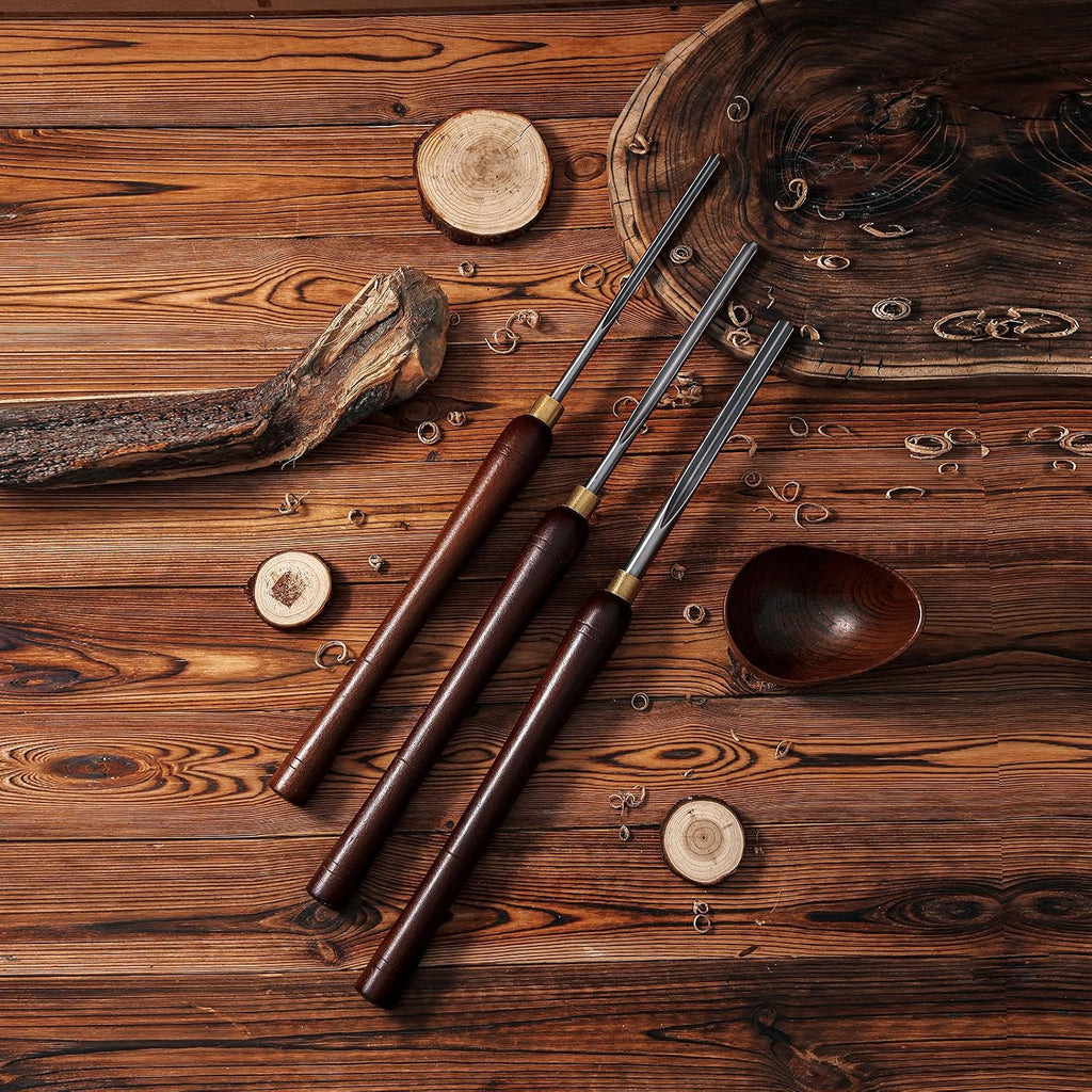 Woodturning Bowl Gouge Set, 3 Pieces 22.5” Wood Lathe Bowl Turning Tools, 1/4 Flute, 3/8 Flute, and 1/2 Flute, with