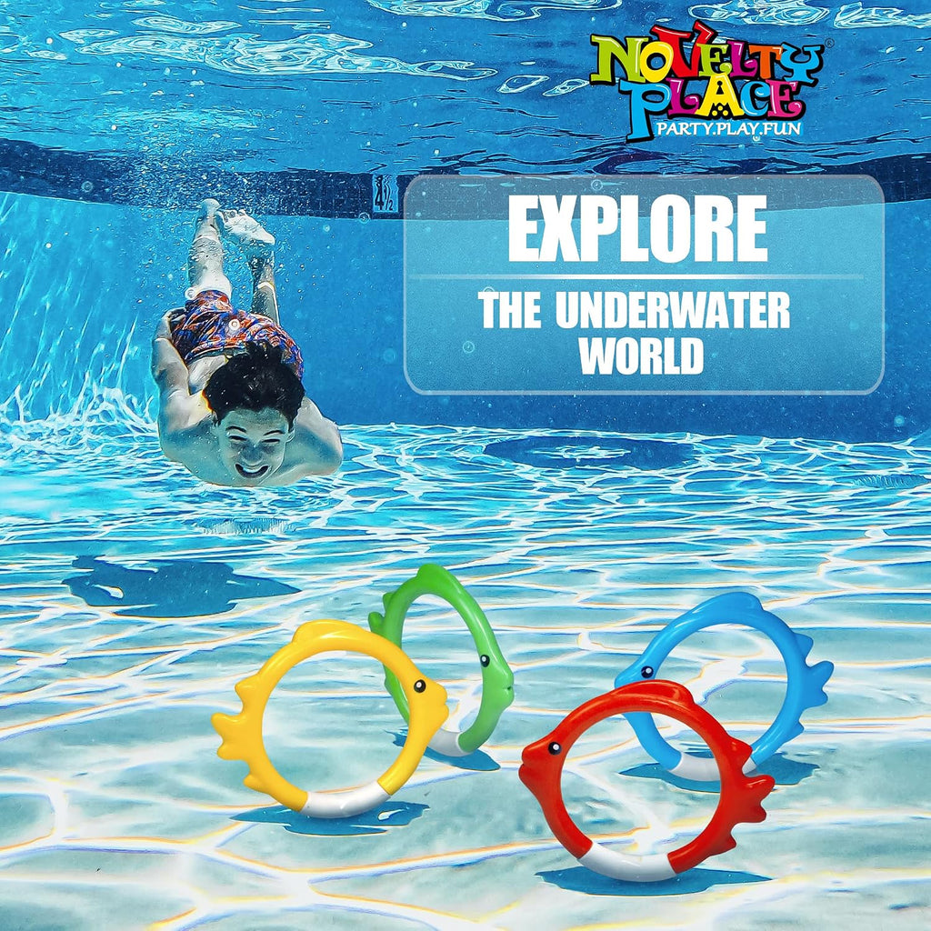 4 Pcs Diving Ring Set - Throw, Dive & Retrieve Toys, Underwater Swimming Pool Play Accessories - Fish Shape Dive