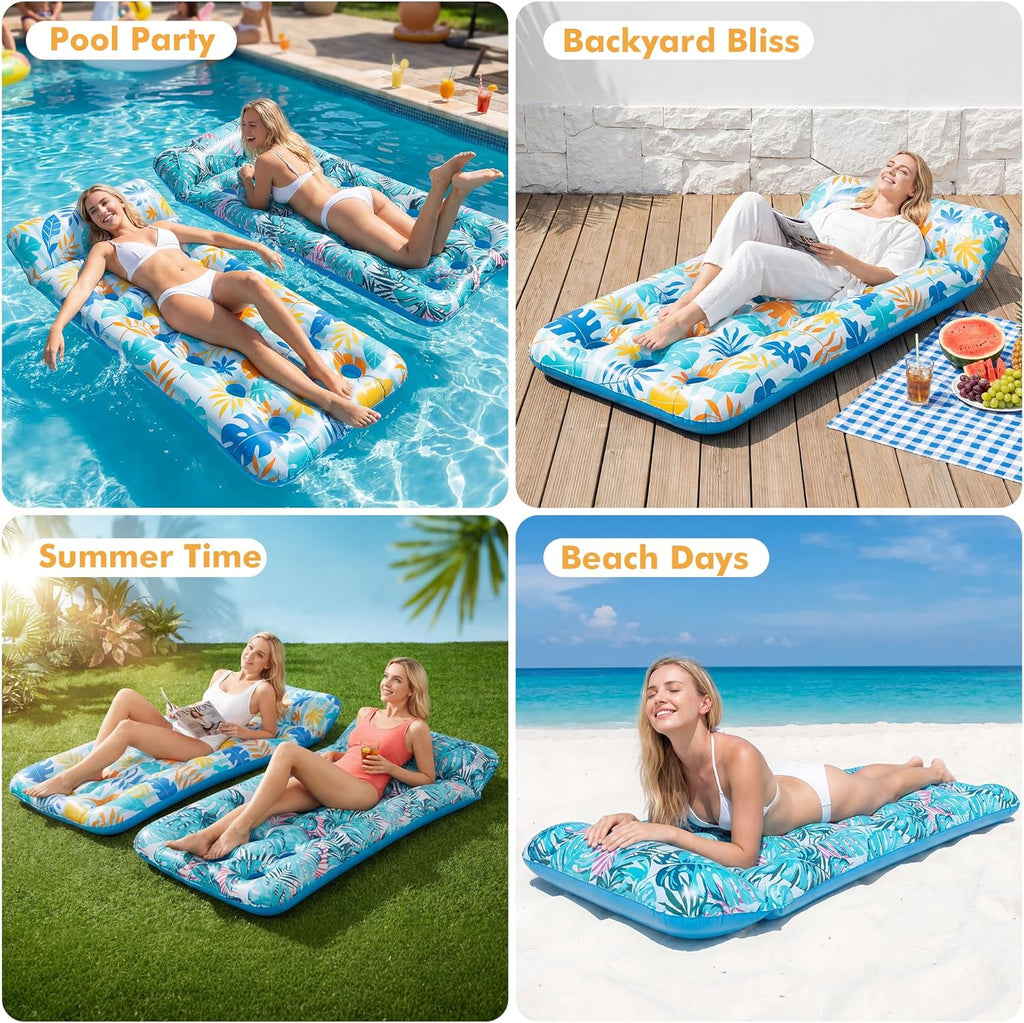 2 Pack Inflatable Pool Float Mat, Giant Pool Floats Adult Size with Headrest, Lake Float Raft Water Lounger