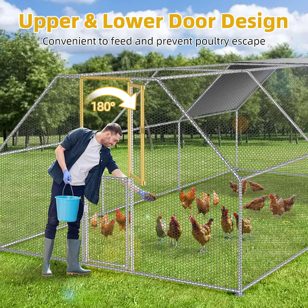 19.1 x 9.8 x 6.4 ft Large Metal Chicken Coop for 20-30 Chickens