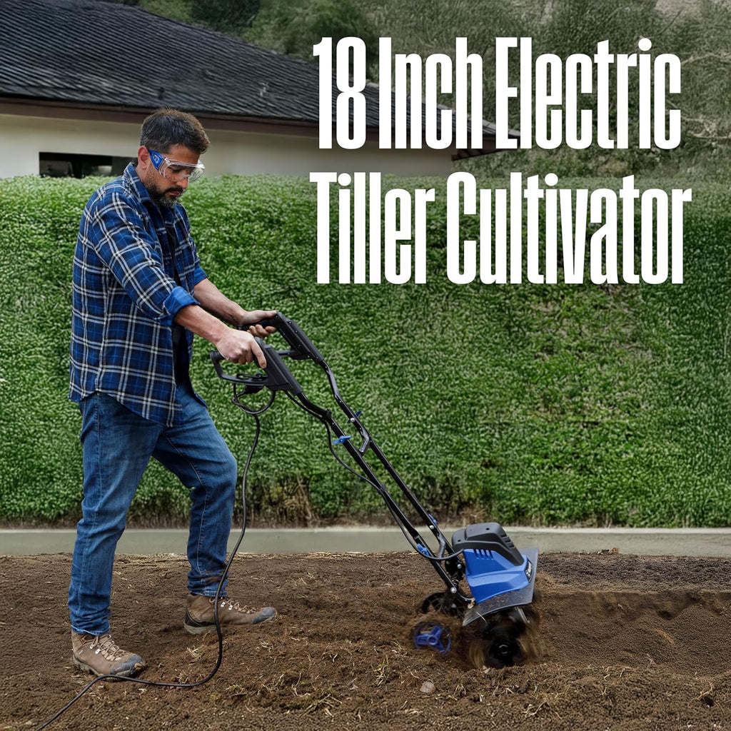 18-Inch, 15 Amp Corded Electric Tiller Cultivator for Gardening with 6 Steel Blades