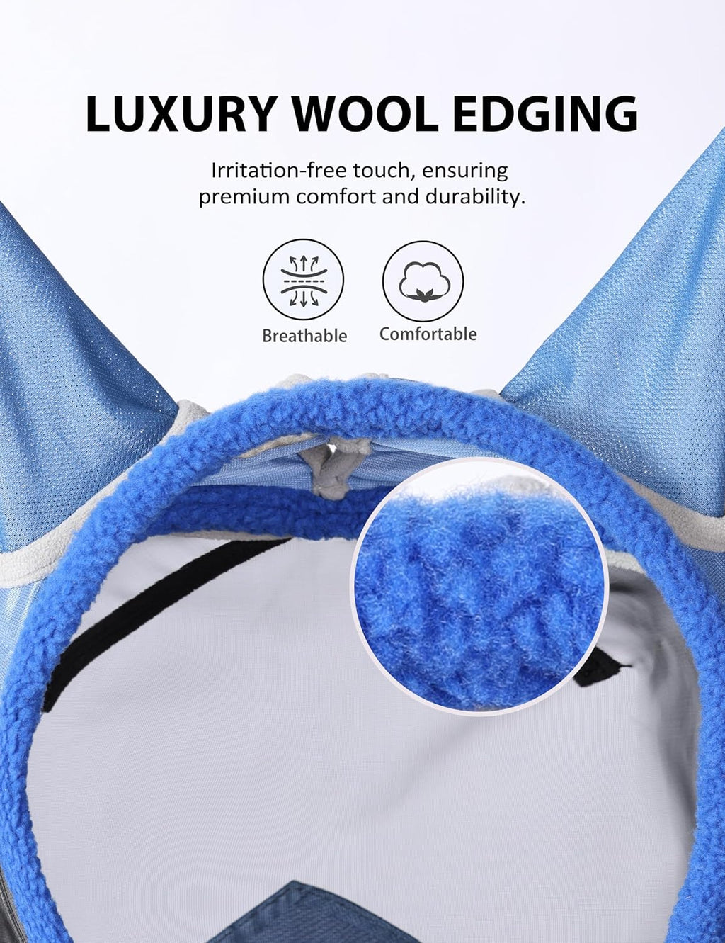 Horse Fly Mask UV Protective Fine Mesh with Extra Wool Soft Touch on Skin Fly and UV Protection Aquamarine-Black M