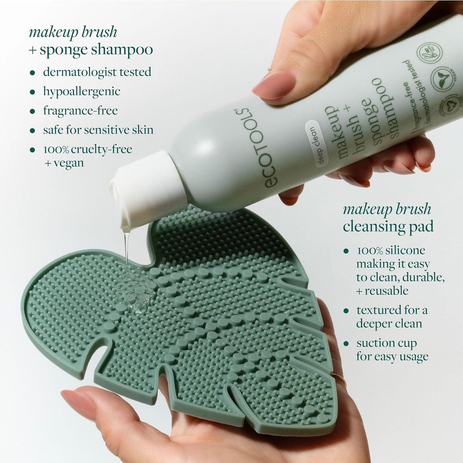 Makeup Brush Cleansing Pad + Deep Clean Shampoo Bundle, Brush Cleaner Mat & Makeup Brush Cleanser For Deep Cleaning