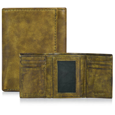 Trifold Leather Wallet for Men - RFID Slim Minimalist Front Pocket 6 Slots