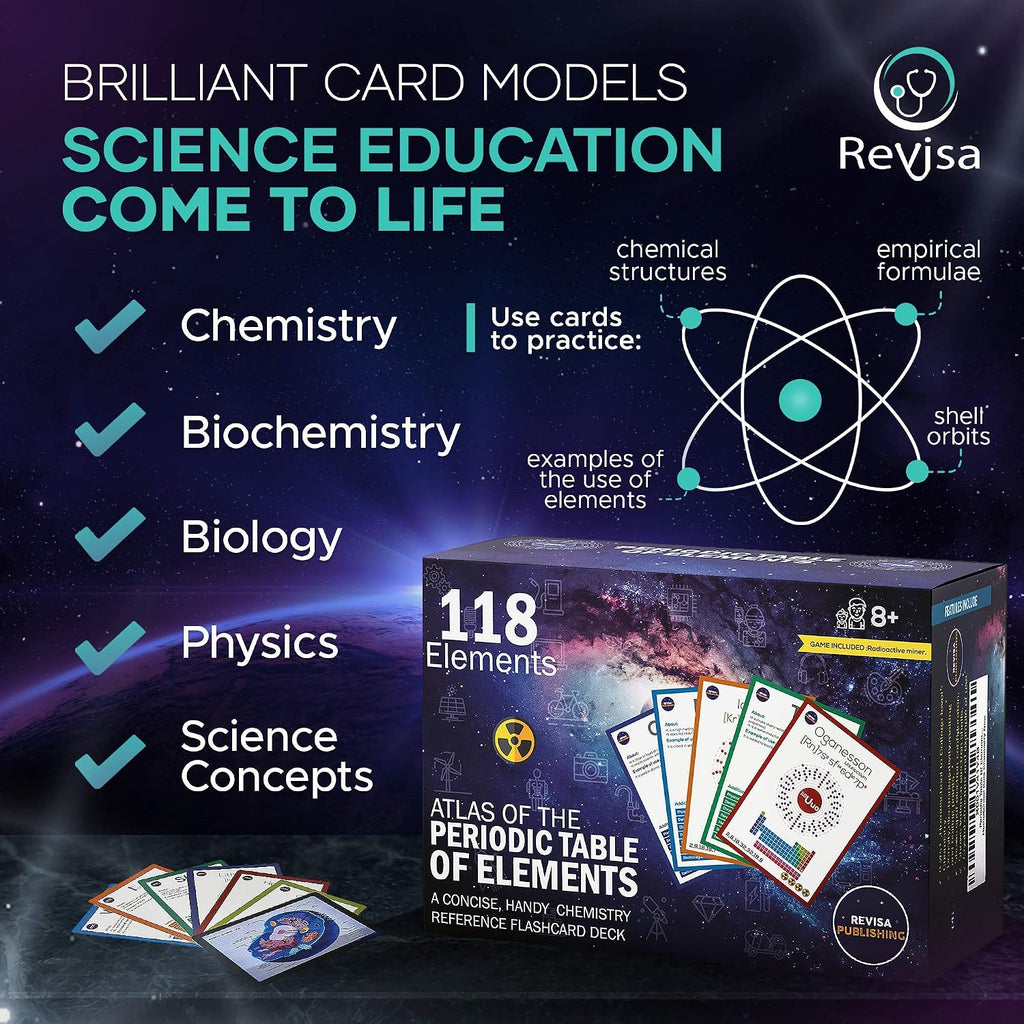 Periodic Table of Elements Laminated Flashcard Science kit| Quick Element Study Aid|Chemistry Flash Card Game for