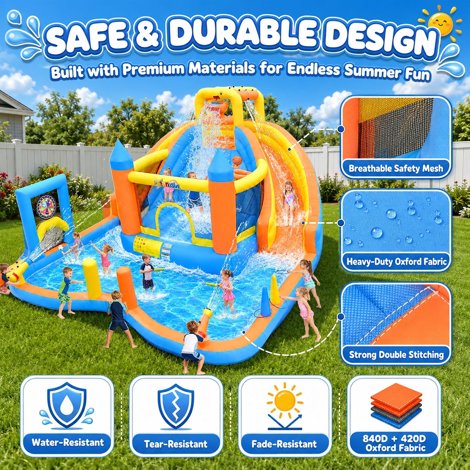 Large Inflatable Water Park,16x13x8 FT Water Bounce House with Dual Slides | Blow Up Water Slide with Bounce Area