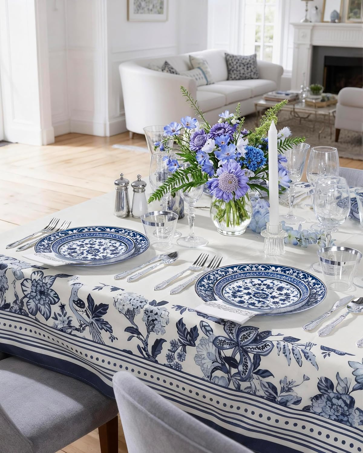 Blue Plastic Plates, Fancy Disposable Pates, 60 Pcs for 30 Guests