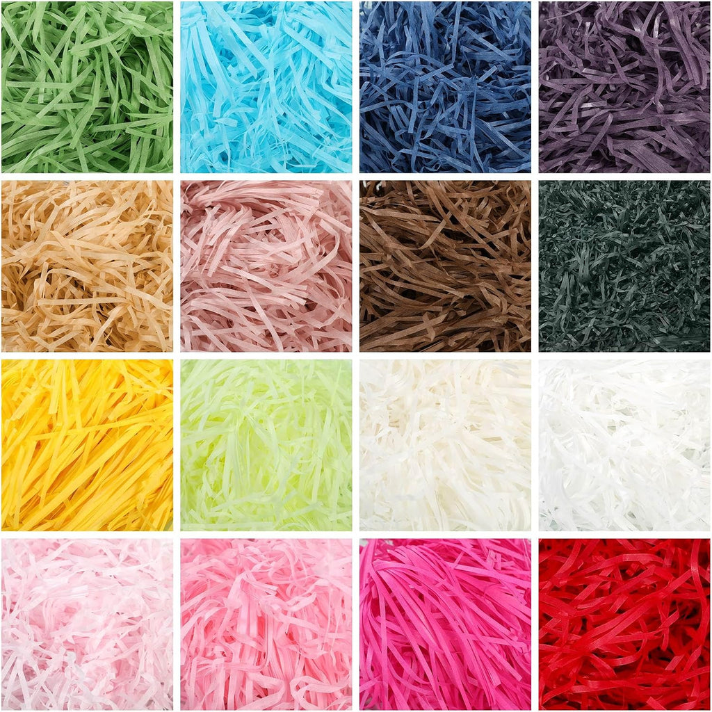 16 Color Crinkle Paper Shreds, 20 g Each, 320 g Total for Gift Boxes