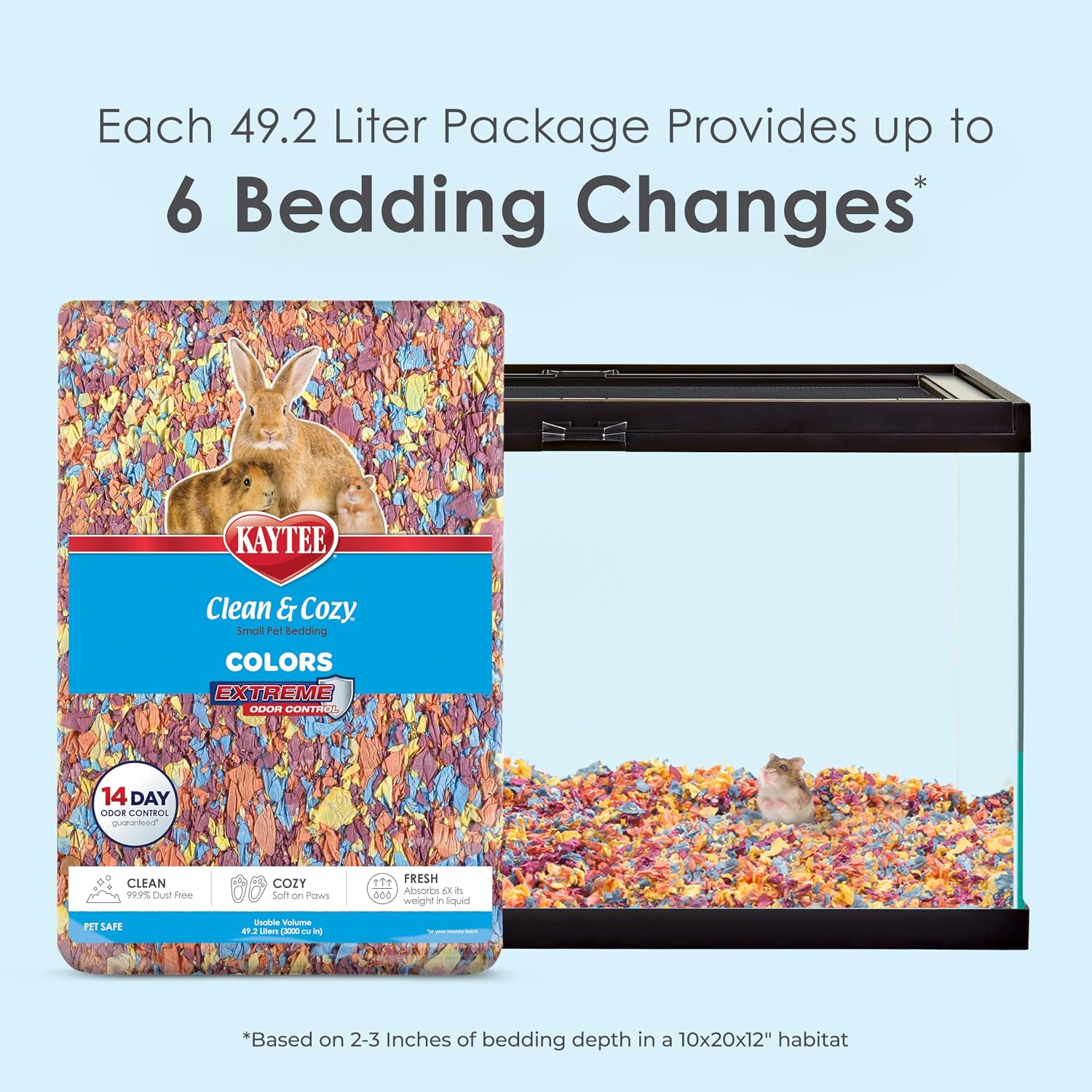 Clean & Cozy Colors, Small Animal Bedding with Extreme Odor Control, Kaleidoscope, 49.2 Liters