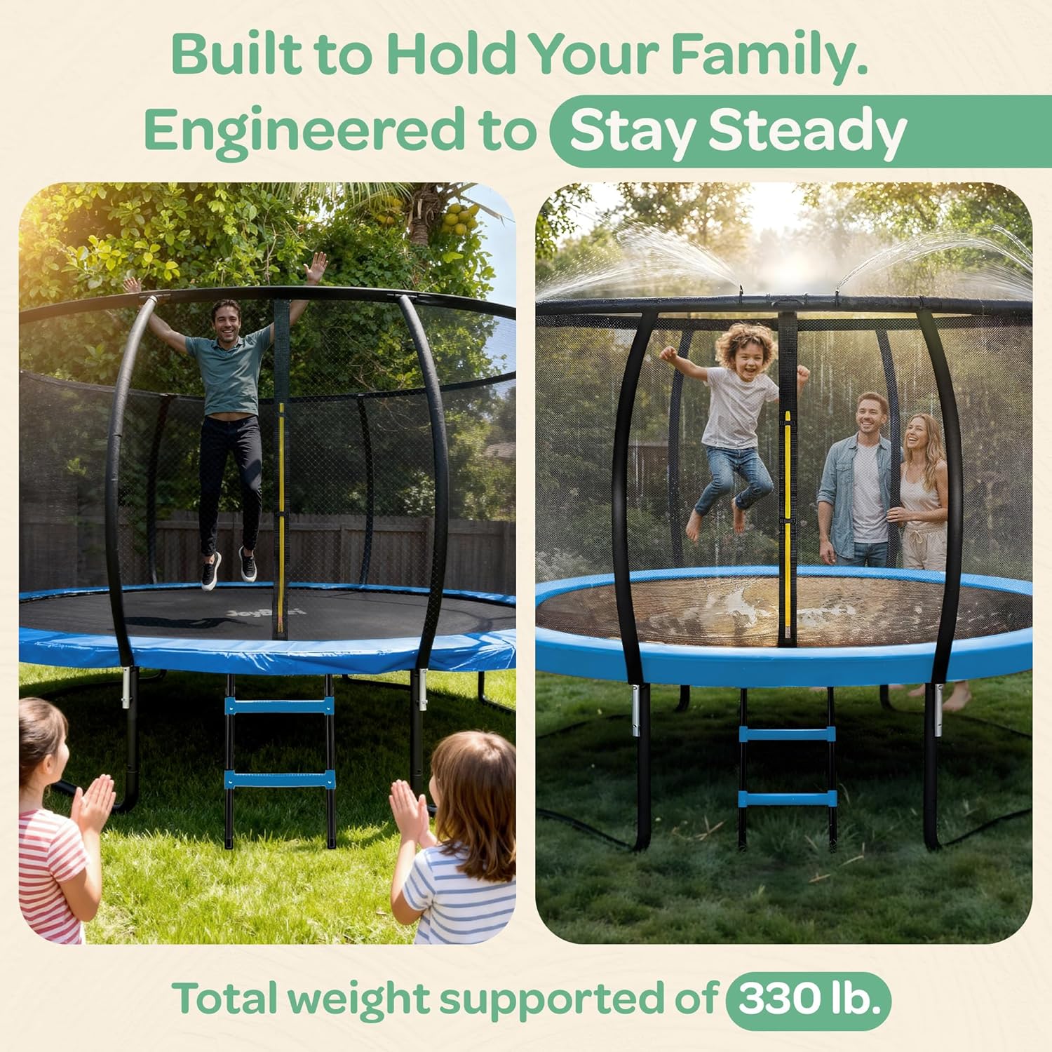 Trampoline Outdoor - Upsurge ASTM Certified Safe 8Ft 10Ft 12Ft 14Ft 15Ft 16Ft Recreational Trampoline for Kids and