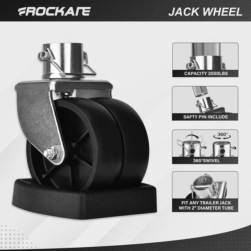 Dual 6'' Trailer Jack Swivel Caster Wheel Replacement with Rubber Wheel Chock，2000LBs Capacity with Pin for Boat