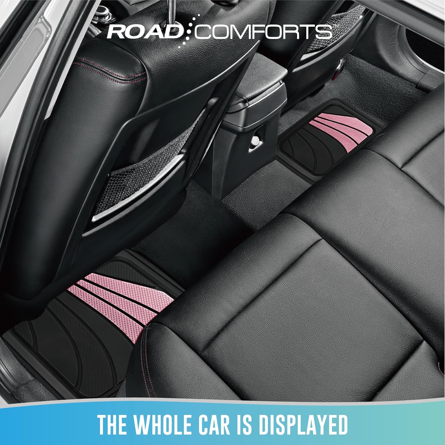 Car Floor Mats Full Set – Front & Rear Car Floor Mats with Aluminum Design, Anti-Slip Backing, All-Weather