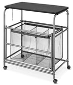 Triple Laundry Sorter with Ironing & Folding Table - Rolling Laundry Sorter with Ironing Table - Gunmetal
