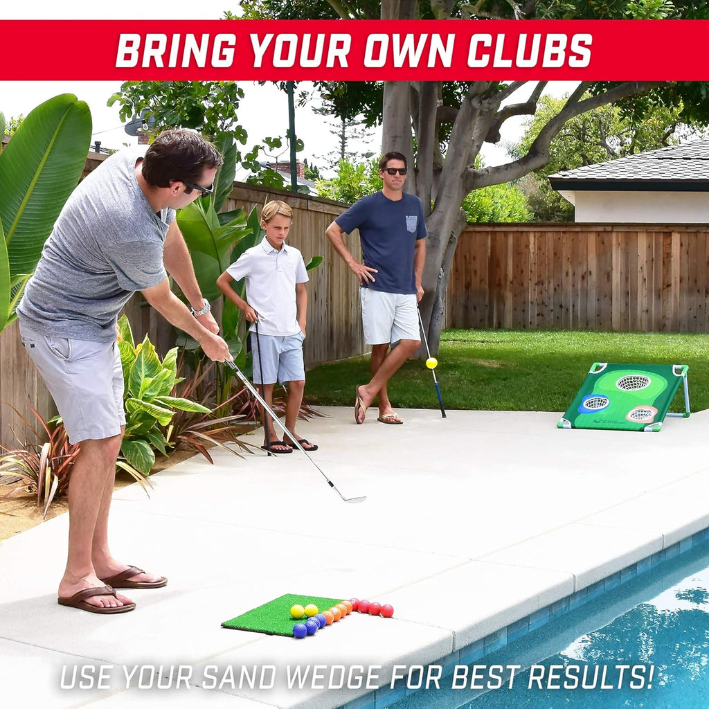 BattleChip Backyard Golf Cornhole Games – Includes Targets, Chipping Mats, Foam Golf Balls, Scorecard and Carry Case