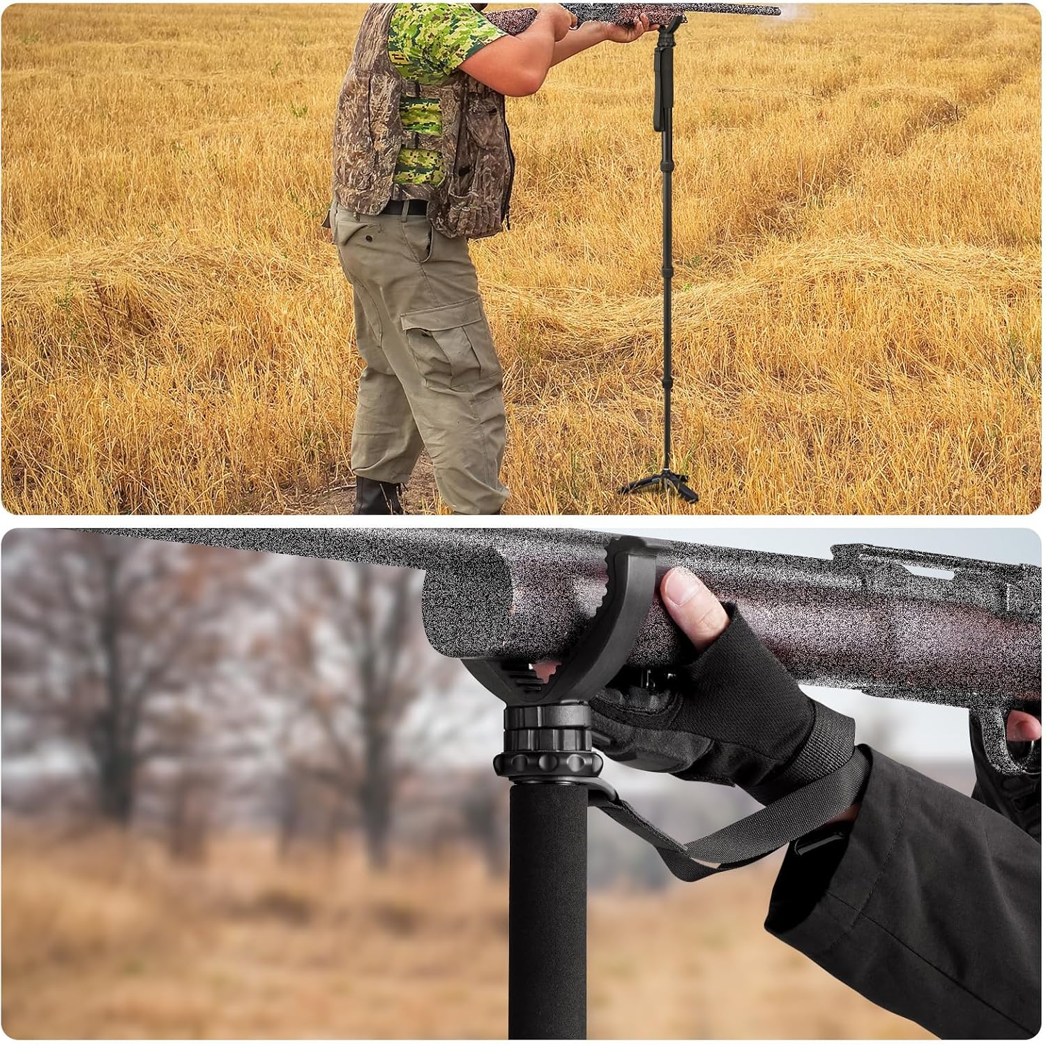 Hunting Monopod Shooting Stick Tripod Gun Rifle Crossbow Rest | Tiltable and Horizontally Rotatable Tri-Stand Tripod