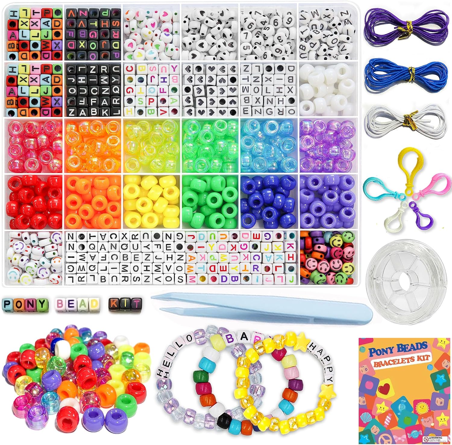 1300 Pcs DIY Childrens Crafts Beads Friendship Bracelet Kit, with Pony Beads Letter Beads and Bracelet Making Kit
