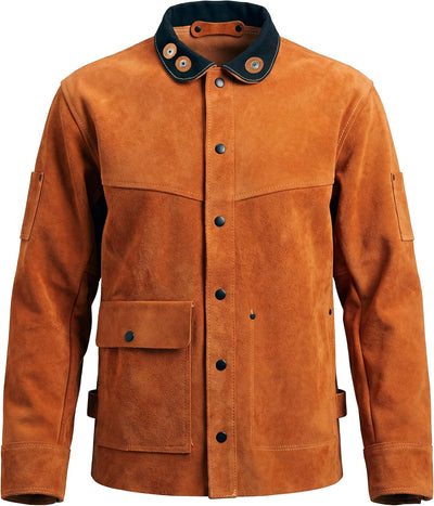 Heavy Duty Leather Welding Jacket Flame Resistant Safety Coat | Split Leather, Spark Protection, Anti-Scald Neck