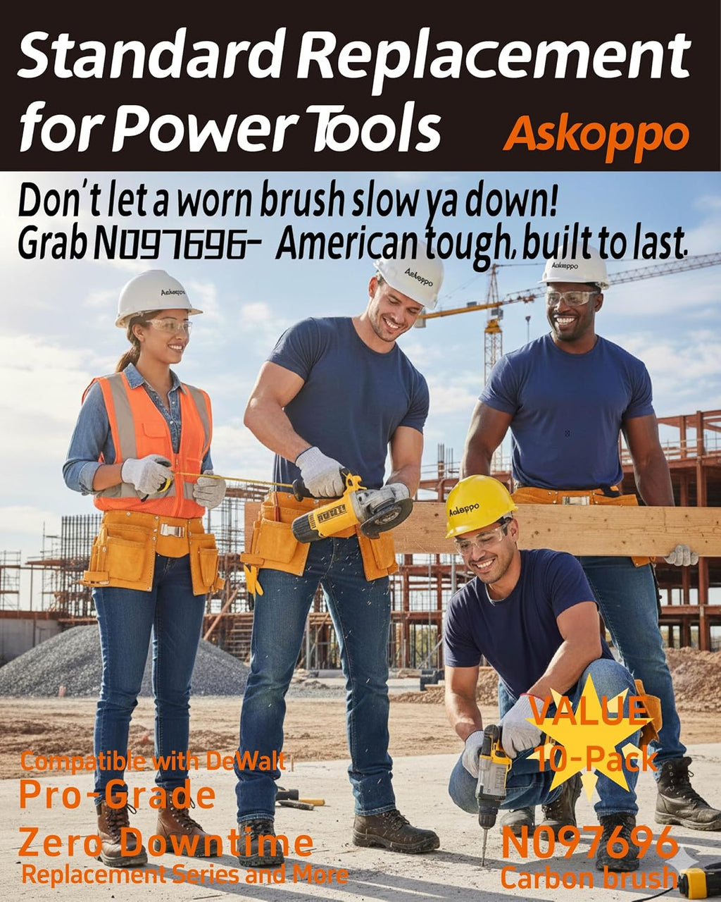 N097696 (10-Pack) Carbon Brushes, Carbones para DeWALT DWE4120 DWE4011 DWE4012 DWE4100 Angle Grinder Replacement - Askoppo