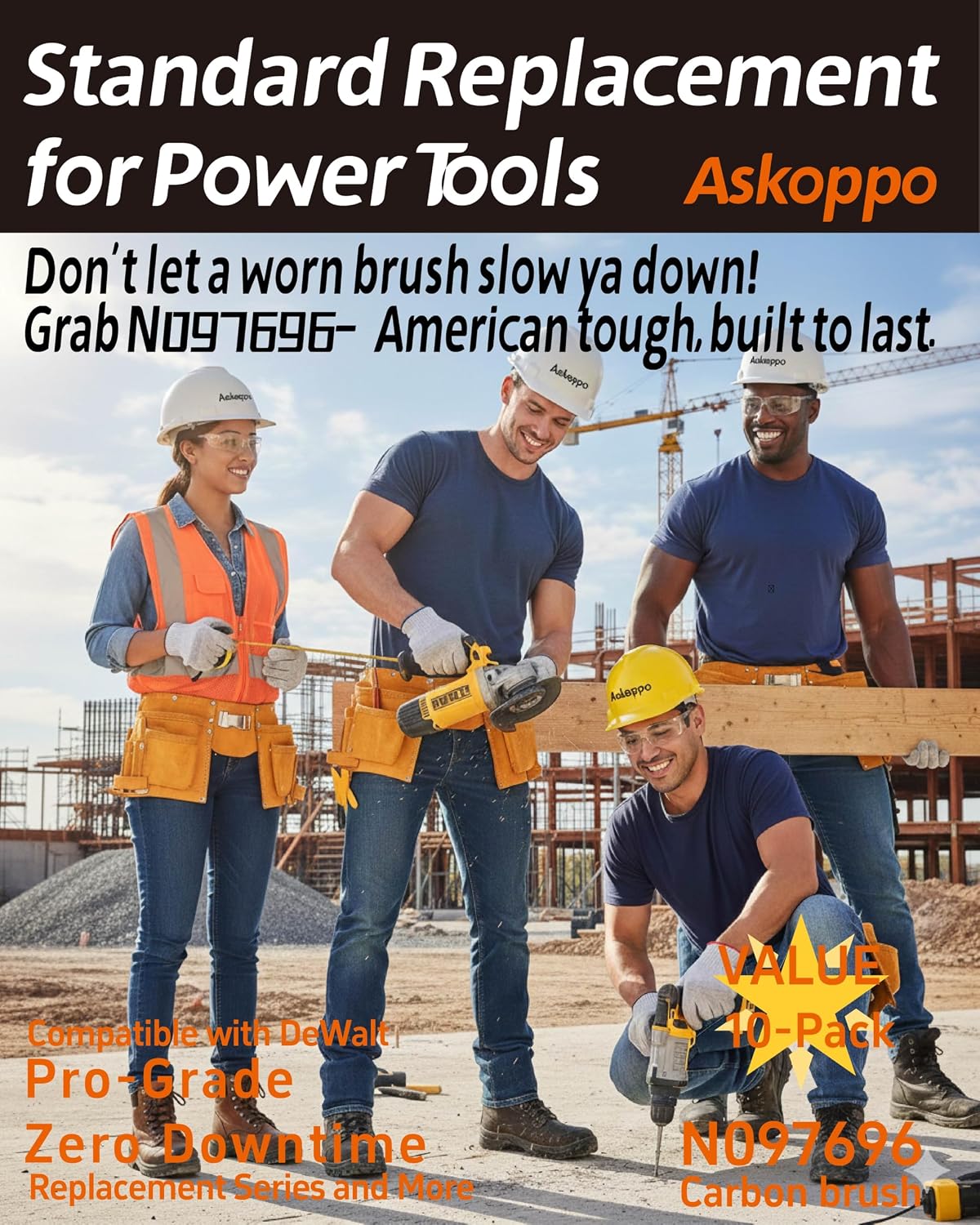 N097696 (10-Pack) Carbon Brushes, Carbones para DeWALT DWE4120 DWE4011 DWE4012 DWE4100 Angle Grinder Replacement - Askoppo