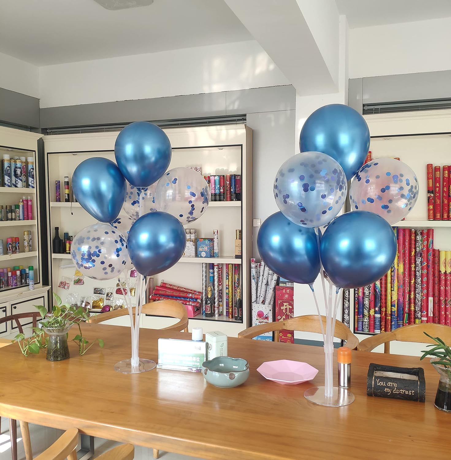 Blue Party Decorations,4 Set Balloon Stand with Pump and Blue Balloons for Birthday Graduation Retirement Anniversary