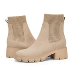 Womens Lug Sole Platform Ankle Boots Elastic Chunky Block Heel Non-Slip Combat Comfortable Chelsea Booties