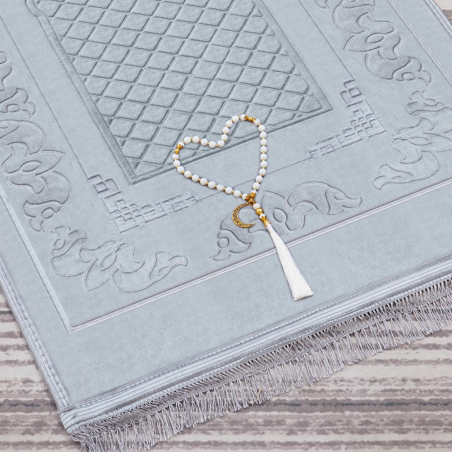 Muslim Prayer Rug with Tasbih Prayer Beads, Soft Large Prayer Matt Islam, Padded Islamic Prayer Mat Thick for Men and