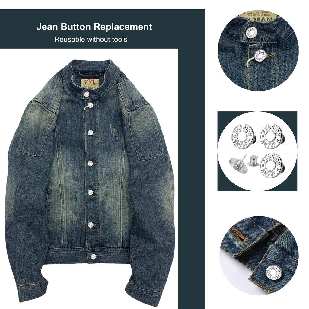 [Upgraded] 8 Sets Jean Buttons pins No Sew Instant 17mm Replacement Button Adjustable Pants Buttons Kit