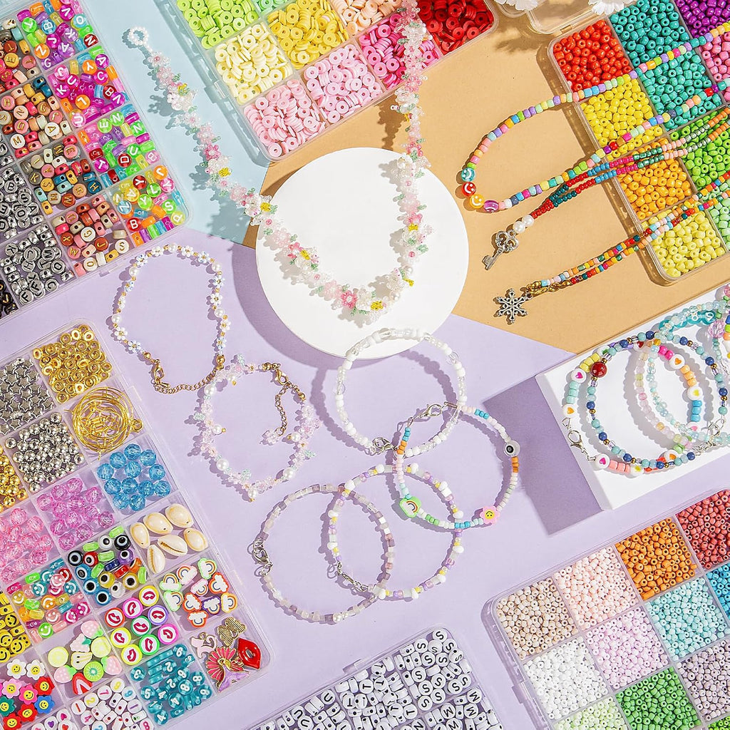 Friendship Bracelet Kit, 16000 pcs with Seed Beads (2/3/4mm), Clay Beads, 7 Styles Letter Beads (A-Z), Variety of