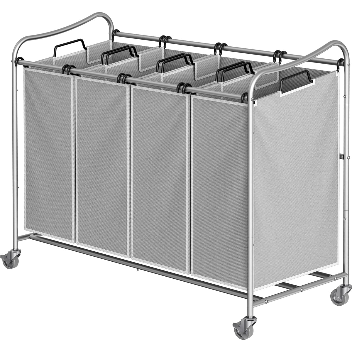 4-Bag Heavy Duty Laundry Sorter Rolling Cart, Silver