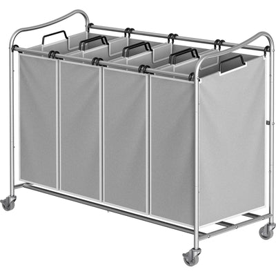 4-Bag Heavy Duty Laundry Sorter Rolling Cart, Silver