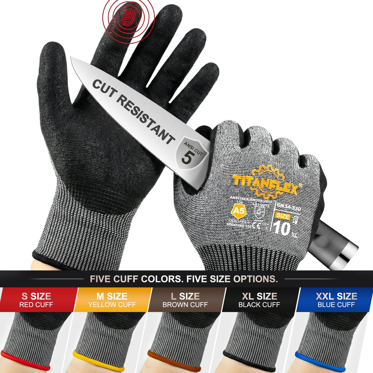 Work Gloves, ANSI A5 Cut Resistant Gloves, Sandy Nitrile Grip