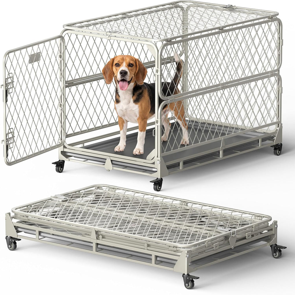 36 Inch Collapsible Dog Crate for Small Dogs, Foldable Metal Dog Kennel with Reinforced Diamond Wire Mesh, Escape