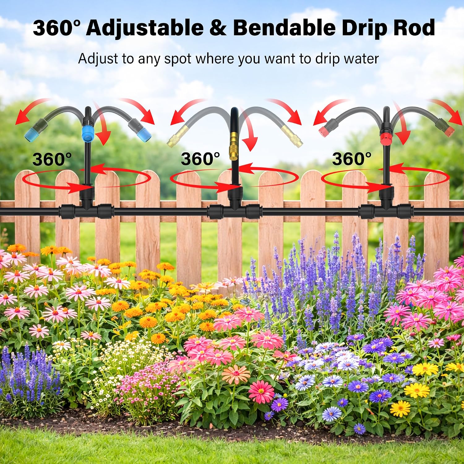 2026-Upgrade 360° Adjustable Drip Irrigation System Kit, 200FT Bendable Watering Misting System with 3 Spray Nozzle