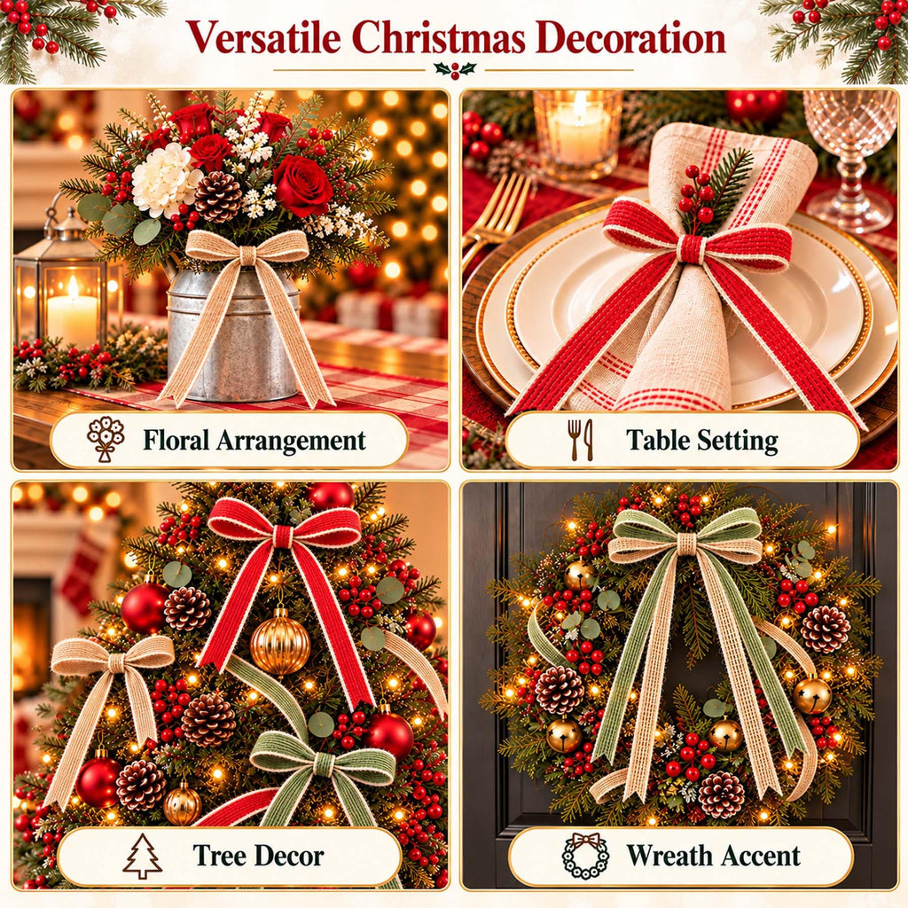 4 Rolls 10 Yards Christmas Jute Burlap Ribbon for DIY Crafts Decor