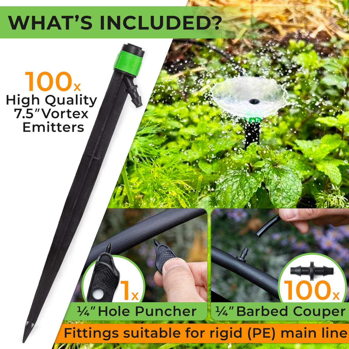 1/4" Drip Irrigation Emitters Vortex Sprinkler Parts, 100 pcs