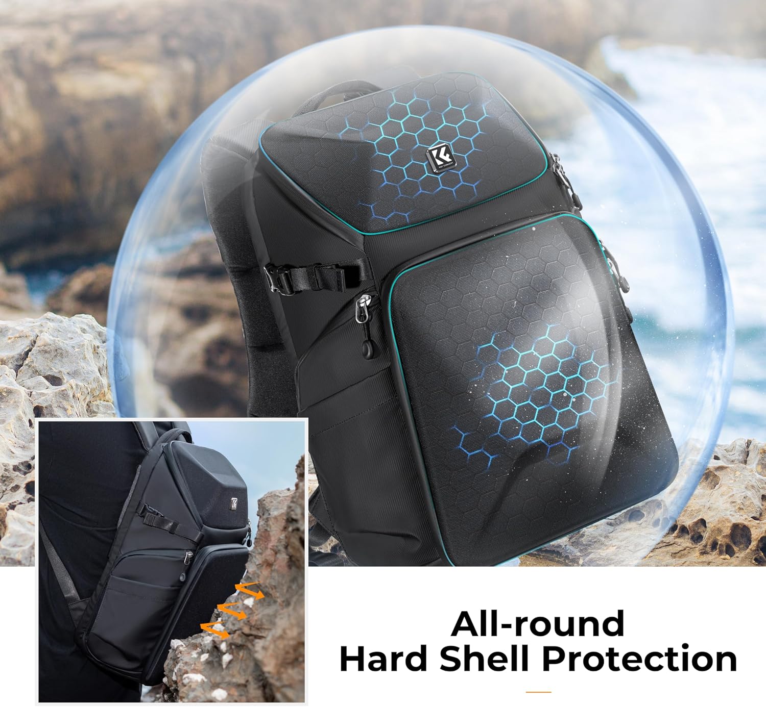Camera Backpack Hard Shell 20L Photography Camera Bag | Hardshell Case, Tripod Holder, Laptop Compartment, B09